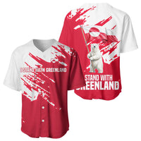 I Stand With Greenland Polar Bear Baseball Jersey with Splattered Flag Pattern