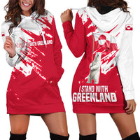 I Stand With Greenland Polar Bear Hoodie Dress with Splattered Flag Pattern