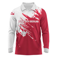 I Stand With Greenland Polar Bear Long Sleeve Polo Shirt with Splattered Flag Pattern
