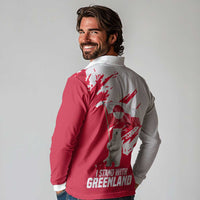I Stand With Greenland Polar Bear Long Sleeve Polo Shirt with Splattered Flag Pattern