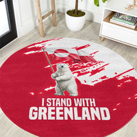 I Stand With Greenland Polar Bear Round Carpet with Splattered Flag Pattern