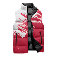 I Stand With Greenland Polar Bear Sleeveless Puffer Jacket with Splattered Flag Pattern