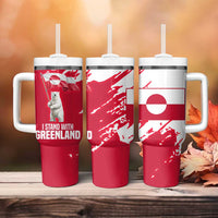 I Stand With Greenland Polar Bear Tumbler With Handle with Splattered Flag Pattern
