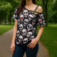 Emoji Skulls Cross Shoulder Shirt Moodboard of the Dead