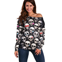 Emoji Skulls Off Shoulder Sweater Moodboard of the Dead