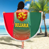 Bulgaria National Crest Beach Blanket with Tricolor Design and Folk Cuff Pattern