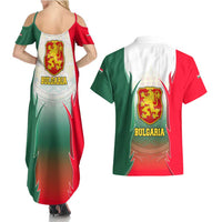 Bulgaria National Crest Couples Matching Summer Maxi Dress and Hawaiian Shirt with Tricolor Design and Folk Cuff Pattern