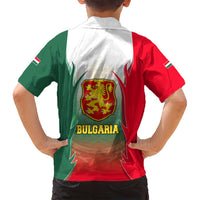 Bulgaria National Crest Family Matching Off Shoulder Short Dress and Hawaiian Shirt with Tricolor Design and Folk Cuff Pattern