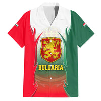 Bulgaria National Crest Family Matching Off Shoulder Short Dress and Hawaiian Shirt with Tricolor Design and Folk Cuff Pattern