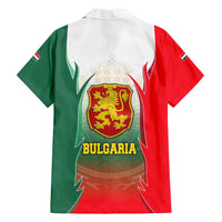 Bulgaria National Crest Family Matching Off Shoulder Short Dress and Hawaiian Shirt with Tricolor Design and Folk Cuff Pattern