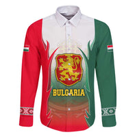 Bulgaria National Crest Family Matching Off Shoulder Short Dress and Hawaiian Shirt with Tricolor Design and Folk Cuff Pattern