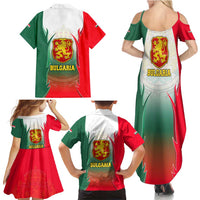 Bulgaria National Crest Family Matching Summer Maxi Dress and Hawaiian Shirt with Tricolor Design and Folk Cuff Pattern
