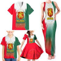 Bulgaria National Crest Family Matching Tank Maxi Dress and Hawaiian Shirt with Tricolor Design and Folk Cuff Pattern