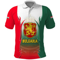 Bulgaria National Crest Polo Shirt with Tricolor Design and Folk Cuff Pattern
