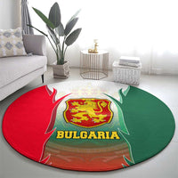 Bulgaria National Crest Round Carpet with Tricolor Design and Folk Cuff Pattern