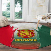 Bulgaria National Crest Round Carpet with Tricolor Design and Folk Cuff Pattern
