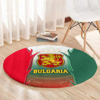 Bulgaria National Crest Round Carpet with Tricolor Design and Folk Cuff Pattern