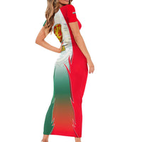 Bulgaria National Crest Short Sleeve Bodycon Dress with Tricolor Design and Folk Cuff Pattern