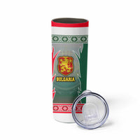 Bulgaria National Crest Skinny Tumbler with Tricolor Design and Folk Cuff Pattern