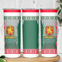 Bulgaria National Crest Skinny Tumbler with Tricolor Design and Folk Cuff Pattern