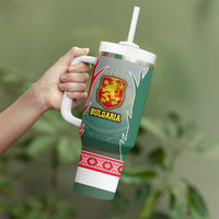 Bulgaria National Crest Tumbler With Handle with Tricolor Design and Folk Cuff Pattern