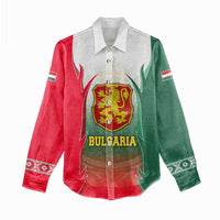 Bulgaria National Crest Women Casual Shirt with Tricolor Design and Folk Cuff Pattern