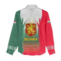 Bulgaria National Crest Women Casual Shirt with Tricolor Design and Folk Cuff Pattern