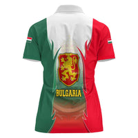 Bulgaria National Crest Women Polo Shirt with Tricolor Design and Folk Cuff Pattern