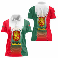 Bulgaria National Crest Women Polo Shirt with Tricolor Design and Folk Cuff Pattern