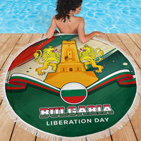 Bulgaria Liberation Day Beach Blanket with Shipka Monument and Tricolor Lion Graphic