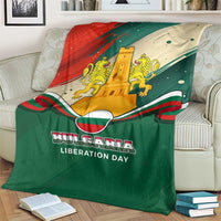 Bulgaria Liberation Day Blanket with Shipka Monument and Tricolor Lion Graphic