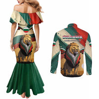 Bulgaria Liberation Day Couples Matching Mermaid Dress and Long Sleeve Button Shirt with Shipka Monument and Tricolor Lion Graphic