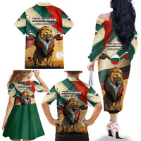 Bulgaria Liberation Day Family Matching Off The Shoulder Long Sleeve Dress and Hawaiian Shirt with Shipka Monument and Tricolor Lion Graphic