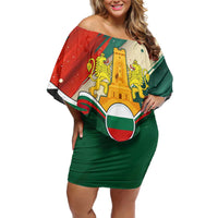 Bulgaria Liberation Day Family Matching Off Shoulder Short Dress and Hawaiian Shirt with Shipka Monument and Tricolor Lion Graphic