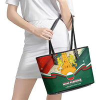 Bulgaria Liberation Day Leather Tote Bag with Shipka Monument and Tricolor Lion Graphic
