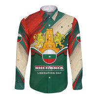 Bulgaria Liberation Day Long Sleeve Button Shirt with Shipka Monument and Tricolor Lion Graphic