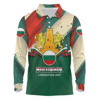 Bulgaria Liberation Day Long Sleeve Polo Shirt with Shipka Monument and Tricolor Lion Graphic