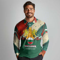 Bulgaria Liberation Day Long Sleeve Polo Shirt with Shipka Monument and Tricolor Lion Graphic