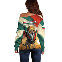Bulgaria Liberation Day Off Shoulder Sweater with Shipka Monument and Tricolor Lion Graphic