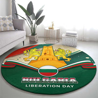 Bulgaria Liberation Day Round Carpet with Shipka Monument and Tricolor Lion Graphic