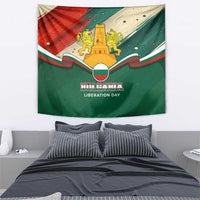 Bulgaria Liberation Day Tapestry with Shipka Monument and Tricolor Lion Graphic