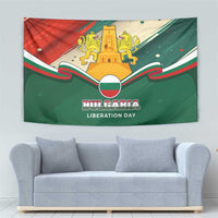 Bulgaria Liberation Day Tapestry with Shipka Monument and Tricolor Lion Graphic