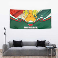 Bulgaria Liberation Day Tapestry with Shipka Monument and Tricolor Lion Graphic