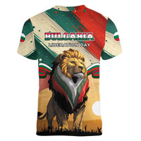 Bulgaria Liberation Day Women V-Neck T-Shirt with Shipka Monument and Tricolor Lion Graphic