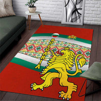 Bulgaria Lion Area Rug Tricolor Flag, Folk Pattern and Proud Motto