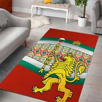 Bulgaria Lion Area Rug Tricolor Flag, Folk Pattern and Proud Motto