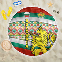 Bulgaria Lion Beach Blanket Tricolor Flag, Folk Pattern and Proud Motto