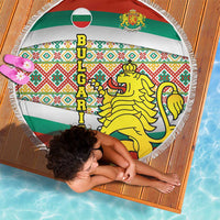 Bulgaria Lion Beach Blanket Tricolor Flag, Folk Pattern and Proud Motto