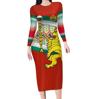 Bulgaria Lion Family Matching Long Sleeve Bodycon Dress and Hawaiian Shirt Tricolor Flag, Folk Pattern and Proud Motto