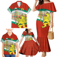 Bulgaria Lion Family Matching Mermaid Dress and Hawaiian Shirt Tricolor Flag, Folk Pattern and Proud Motto